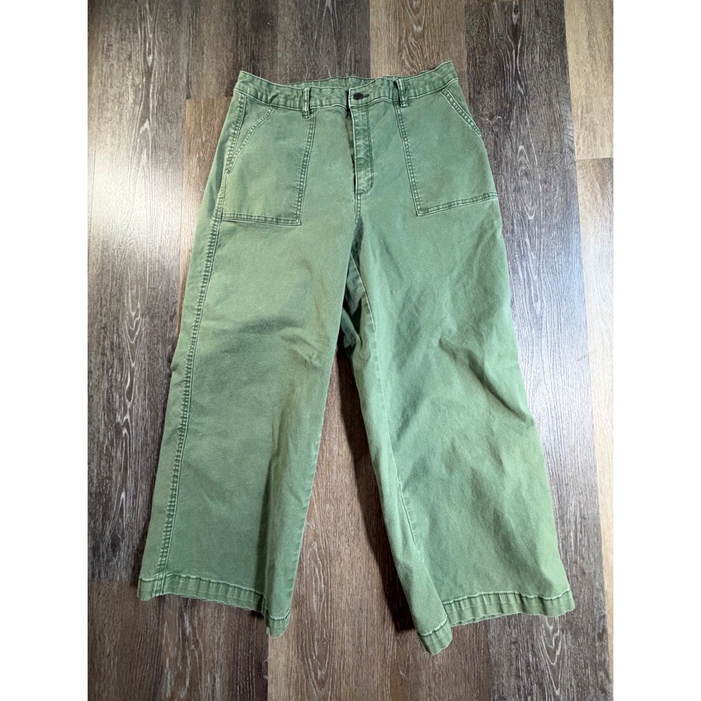 Universal Thread Utility Pants Womens 14/32 Green Wide Leg Cropped High Rise
